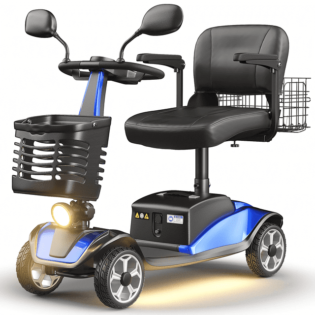 4 Wheels Mobility Scooter for Seniors, Compact Heavy Duty Mobile for Travel, Foldable Powered Wheelchair for Adult 330lbs, Blue