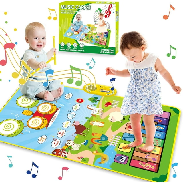 GOLDGE 3 in 1 Musical Mat for Toddlers 1-3 with Drum 6 Musical Instrument and 8 Animals Sounds Piano Mat Toy for 1 2 3 Years Old Girls Boys Birthday Gift