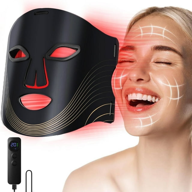 Morfone Red Light Therapy for Face, 4 Modes Led Face Mask Light Therapy with Remote, Portable Light Therapy Mask for Skin Care at Home, Travel (Black)