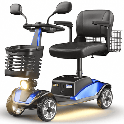 4 Wheels Mobility Scooter for Seniors, Compact Heavy Duty Mobile for Travel, Foldable Powered Wheelchair for Adult 330lbs, Blue