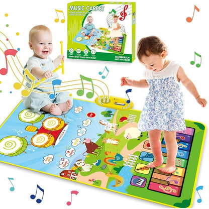 GOLDGE 3 in 1 Musical Mat for Toddlers 1-3 with Drum 6 Musical Instrument and 8 Animals Sounds Piano Mat Toy for 1 2 3 Years Old Girls Boys Birthday Gift