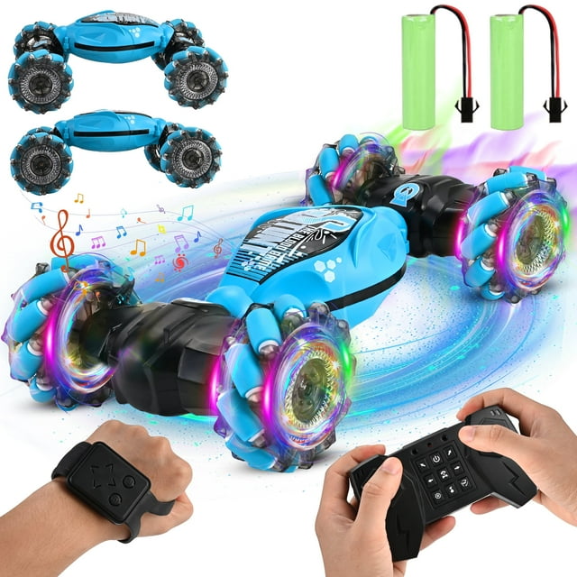 GOLDGE RC Car - Gesture Sensing RC Stunt Car Toys for Boys Girls Aged 6-12, 2.4GHz 4WD Hand-Controlled Remote Control Twist Car with Lights Music